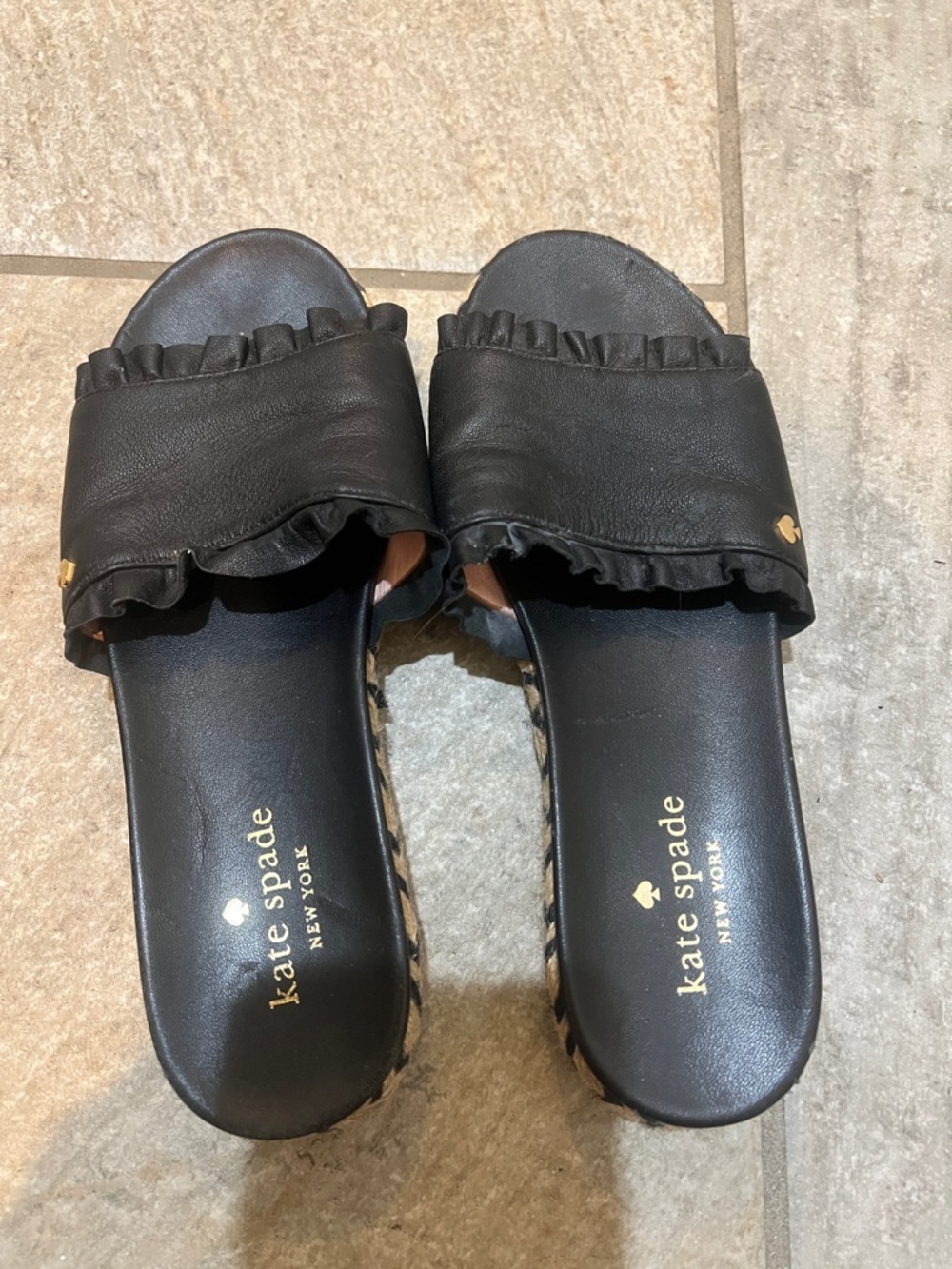 kate spade navy ruffle slide mules